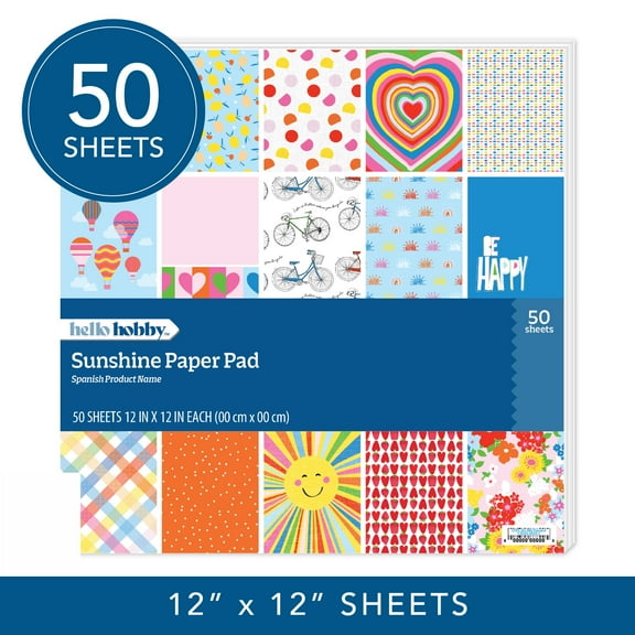 Roobee by Hello Hobby /Sunshine Paper Pad, Multicolor Scrapbook Paper, 50 Sheets, 25 Designs