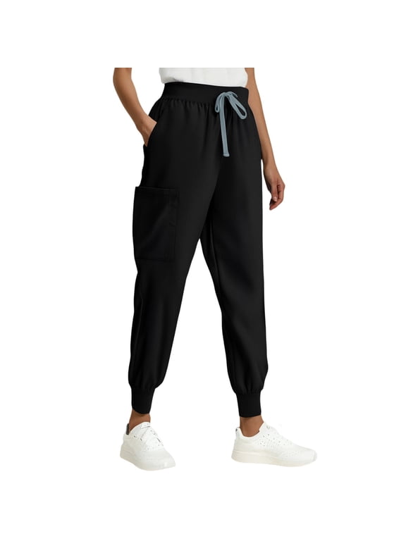 Scrub Bottoms,Scrub Pants for Women Jogger Pant with 3 Pockets, Lightweight, Ultra Soft, Way Stretch Fabric,Black,XL