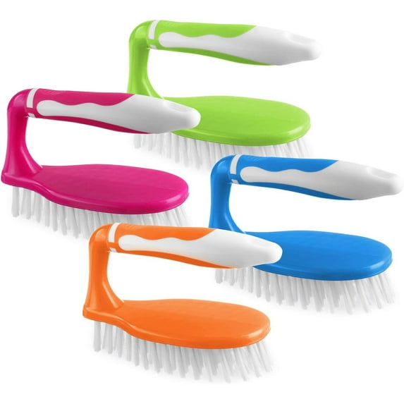 Scrub Brush for Cleaning - Pack of 4 - Comfort Grip Cleaning Brush Colorful Scrub Brush for Cleaning- Bathroom Scrubber Cleaning Supplies - Scrub Brush With Handle for Bathroom, Shower, Sink, Carpet
