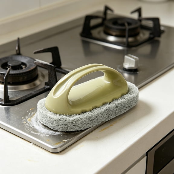 Scrub Brush with Handle, Handheld Sponge Scrubber for Kitchen Cleaning, Bathroom Scrubber with Ergonomic Grip, Durable High-Density Scouring Pad, Multi-Purpose Scrubber for Tub and Tile