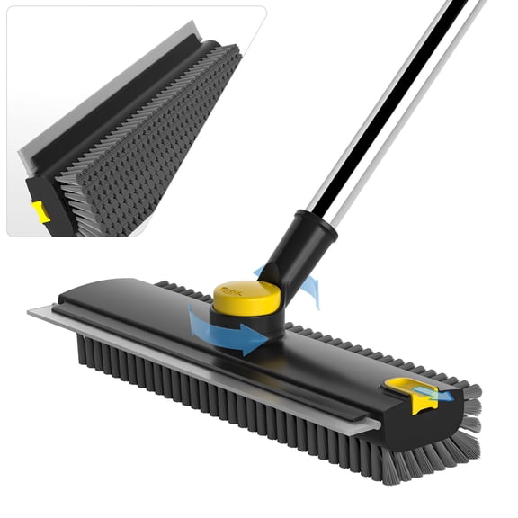 Scrub Brush with Long Handle, Floor Scrub Brush Squeegee Broom for Cleaning, 3 in 1 Shower Scrubber Floor Broom Squeegee for Concrete Tile Wall Deck Patio Grey