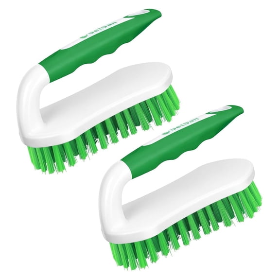 Scrub Brushes for Cleaning - Heavy Duty Stiff Bristle Bathroom Brushes - Kitchen Scrubber for Tub, Tile, Shower, Carpet - 2 Pack Green Cleaning Brushes