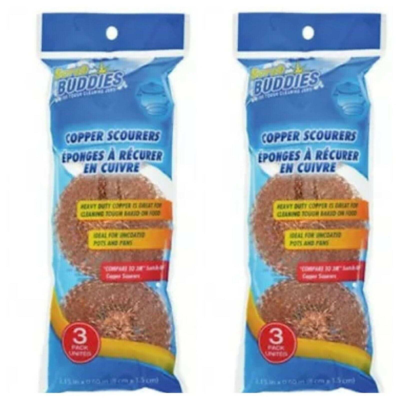 Scrub Buddies COPPER SCOURERS Pots Pans Grills Ovens 6pcs (2 Packs)