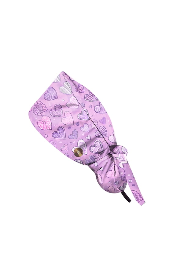 Scrub Cap Fashionable Love Print Work Cap with Ribbon Ties & Buttons Head Cover Adjustable Nursing Hats for Women & Men