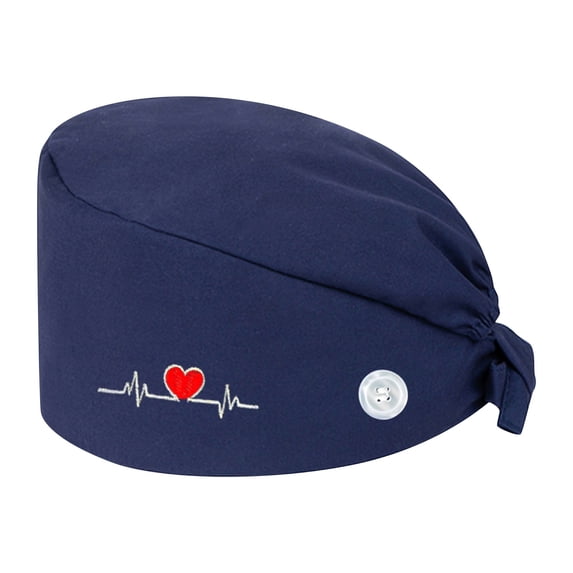 Scrub Cap with Heart Pattern Print and Buttons for Doctors and Nurses Working Long Shifts to Maintain Comfort and Professional Style in Clinics Dark Blue