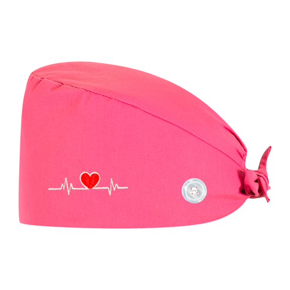 Scrub Cap with Heart Pattern Print and Buttons for Doctors and Nurses Working Long Shifts to Maintain Comfort and Professional Style in Clinics Hot Pink