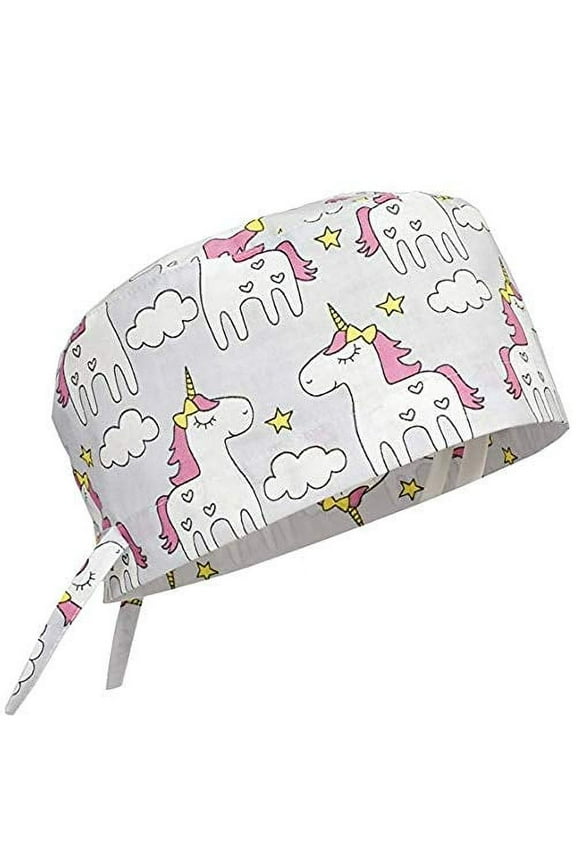 Scrub Cap Surgical Hat Unisex Animal Print Medical Uniform Unicorn (Grey)