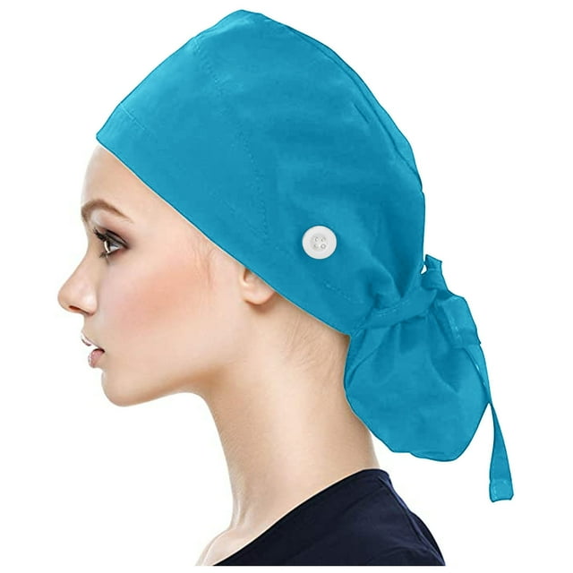 Scrub Cap With Buttons Bouffant Hat With Sweatband for Womens and Mens