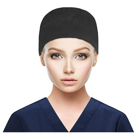 Scrub Cap with Buttons Bouffant Hat with Sweatband for Womens and Mens