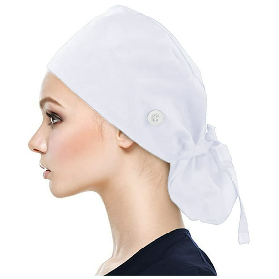 Scrub Cap with Buttons Bouffant Hat with Sweatband