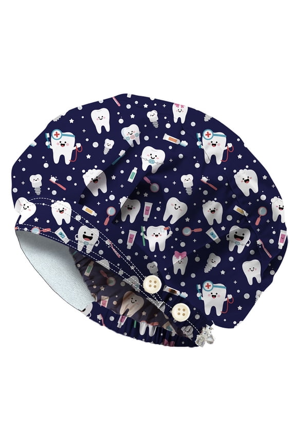 Scrub Caps Elastic Working Caps Cotton Scrub Nursing Doctor Surgeon Cap With 4 Button Sweatband Hat for Cooking Tooth