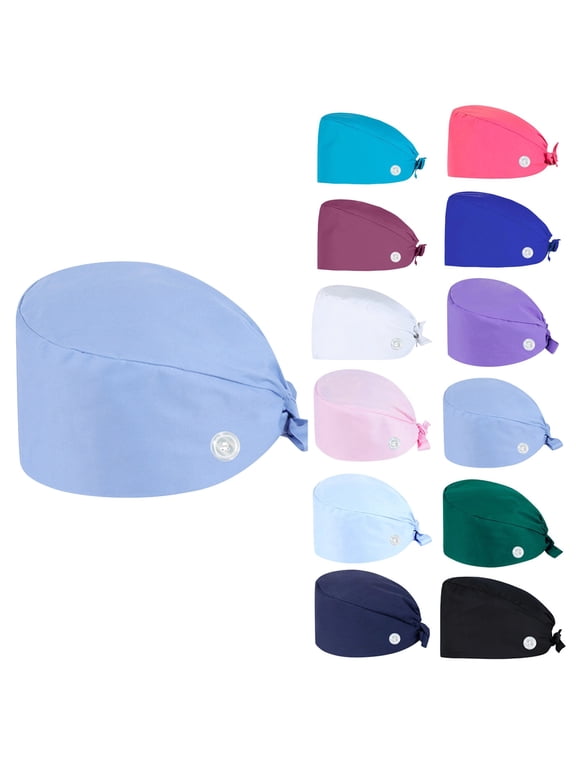 Scrub Caps Women Adjustable Surgical Caps for Women & Men Tie Back Hats Unisex Nursing Hats Blue One Size
