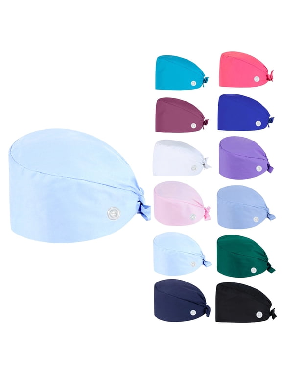 Scrub Caps Women Adjustable Surgical Caps for Women & Men Tie Back Hats Unisex Nursing Hats Light Blue One Size