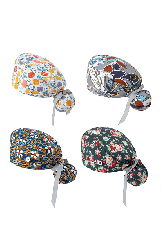 Scrub Caps Women,Bouffant Caps with Buttons Sweatband,Adjustable Scrub Cap for Men,4 Pack