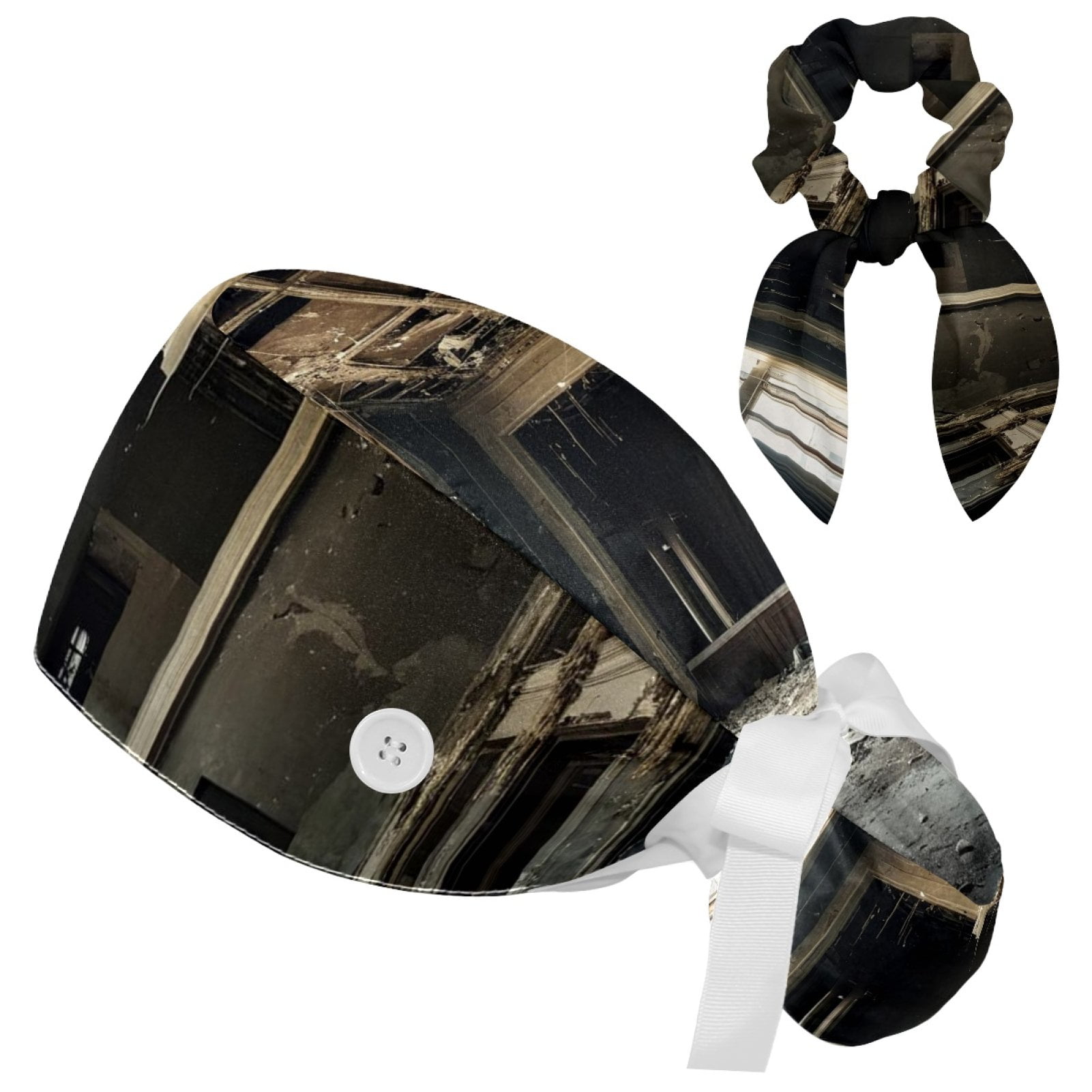 Scrub Caps Women,Gift Hair Tie,Broken haunted house，Scrub Caps Women