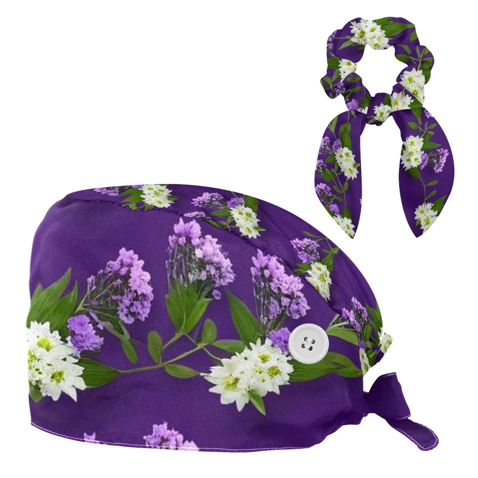 Scrub Caps Women,Gift hair tie，Flower Leaf Branch，Dental Scrub Caps