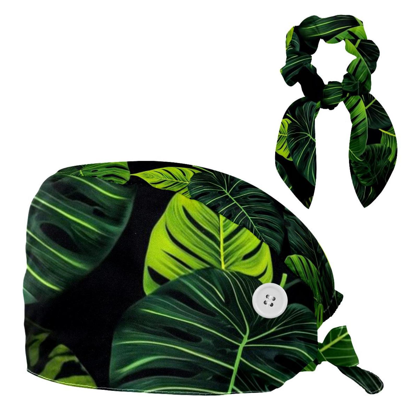 Scrub Caps Women,Gift hair tie，Tropical Plant,Men's Scrub Cap,Nursing