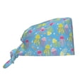 thumbnail image 1 of Scrub Caps Women Men, Cute Yellow Pink Jellyfish Adjustable Working Caps, Turban Hat Cleaning Working Cap with Sweatband, Elastic Bandage Tie Back Nurse Cap, 1 of 5