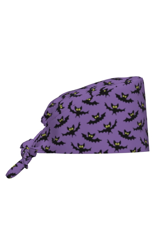 Scrub Caps Women Men - Flying Bats Gothic Style Purple Soft Comfy Waterproof Adjustable Working Cap Scrub Hats Surgical Caps for Women Men With Sweatband, Nurse Caps for Women Men
