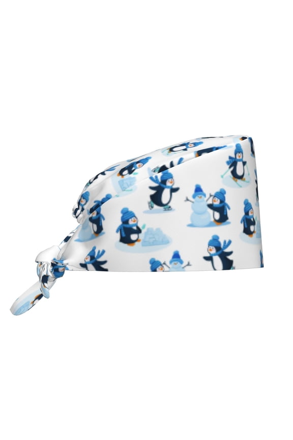 Scrub Caps Women Men - Penguin Winter Fun Soft Comfy Waterproof Adjustable Working Cap Scrub Hats Surgical Caps for Women Men With Sweatband, Nurse Caps for Women Men