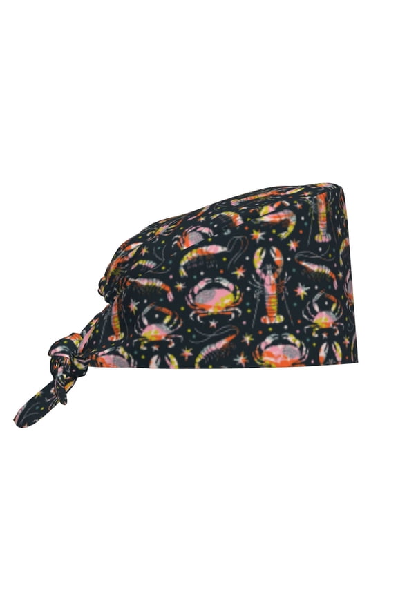 Scrub Caps Women Men - Various Crustaceans Soft Comfy Waterproof Adjustable Working Cap Scrub Hats Surgical Caps for Women Men With Sweatband, Nurse Caps for Women Men