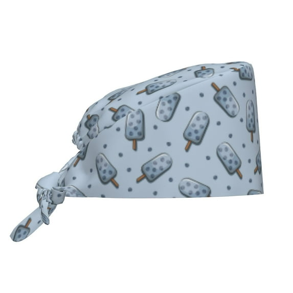 Scrub Caps Women Men, cute ice cream_A Adjustable Working Caps, Turban Hat Cleaning Working Cap with Sweatband, Elastic Bandage Tie Back Nurse Cap