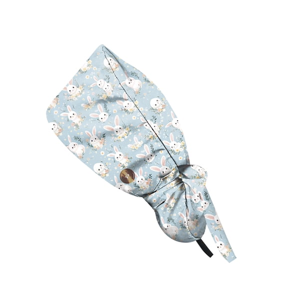 Scrub Caps Women Nursing Hats With Buttons Adjustable Bouffant Nurse Hats Ponytail Holder Bouffant Turban Bunny Eggs Print Work Cap, Casual Women'S Ponytail Cap Sky Blue one size