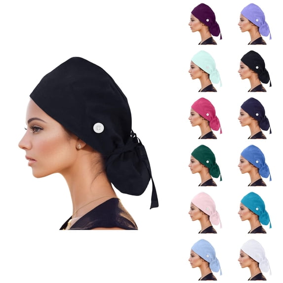 Scrub Caps Women Ponytail Pouch Hats for Long Hair Nursing Nurse Hats Working Caps