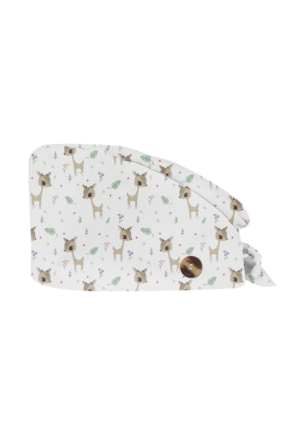 Scrub Caps Women, Surgical Caps with Buttons, Ponytail Nurse Hat, Bouffant Scrub Hats with Hair Scrunchy Adjustable Veterinary Surgery, Dogs Cartoon Animal Cute Vintage Lovely Grey