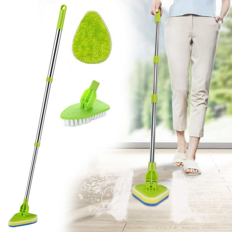 Scrub Cleaning Brush with Long Handle 3 in 1 Shower Cleaning Brush Tub Tile  Scrubber Brush Extendable Multifunctional 180° Rotatable Triangle Cleaning