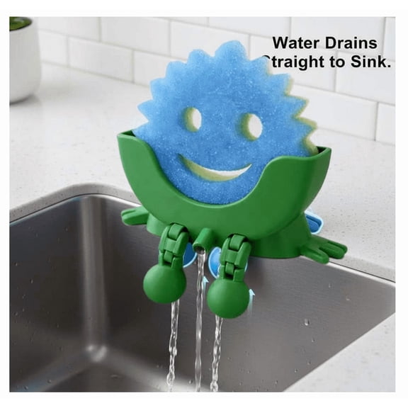 Scrub Cute Sponge Holder for 3D Printed Sponge Holder with Drainage Funny Sponges Stand for Kitchen Sink Accessories,Open Drainage Keeps Sponges Dry - (Green)
