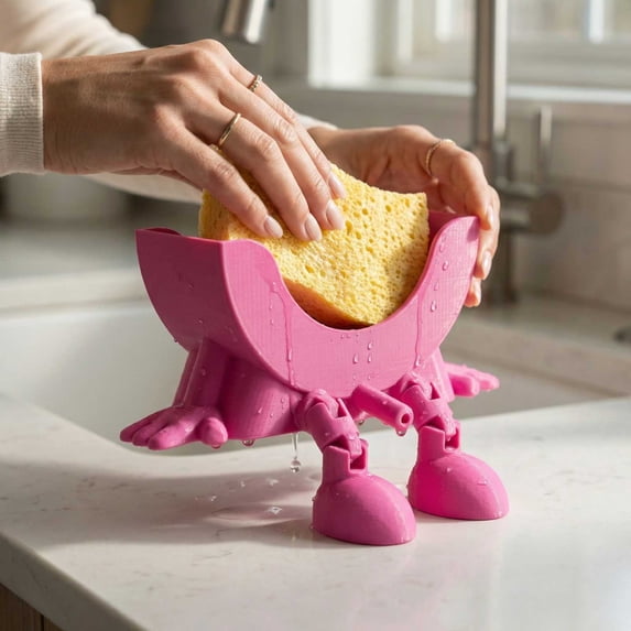 Scrub Cute Sponge Holder for 3D Printed Sponge Holder with Drainage Funny Sponges Stand for Kitchen Sink Accessories,Open Drainage Keeps Sponges Dry (Hot Pink)