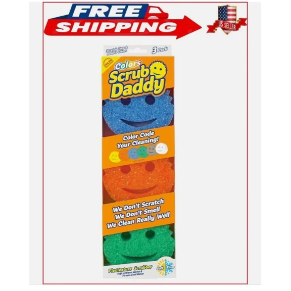 Scrub Daddy 3 Pack- Dish Scrubber + Non-Scratch Cleaning Sponges Kitchen