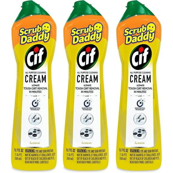 Scrub Daddy Cif All Purpose Cleaning Cream Multi-Surface Household Cleaner, Lemon Scent,  21 oz, 3 Count