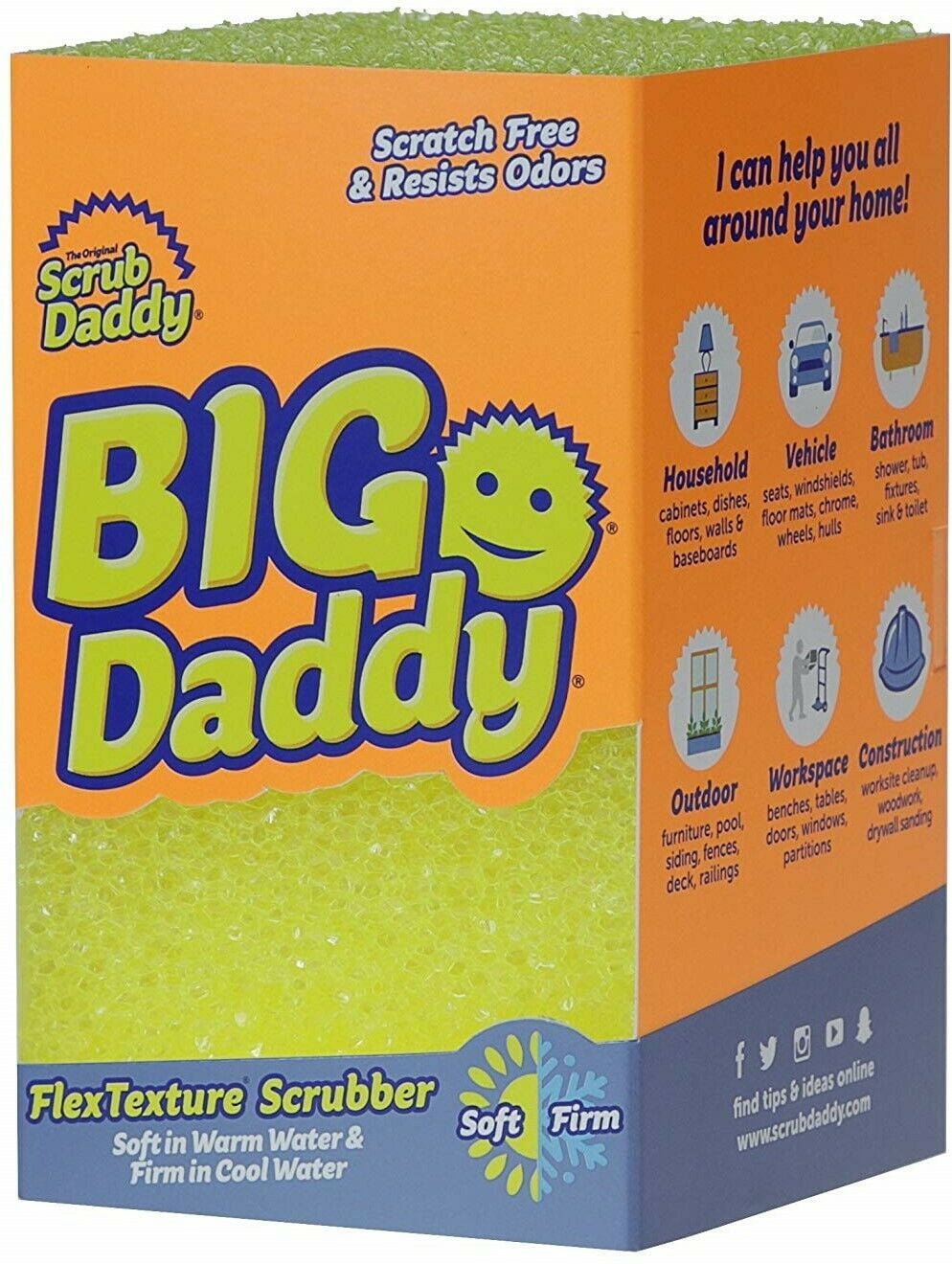 Scrub Daddy scrub daddy large sponge - big daddy - scratch-free sponge for  dishes and home, odor resistant, customizable size, temperatur