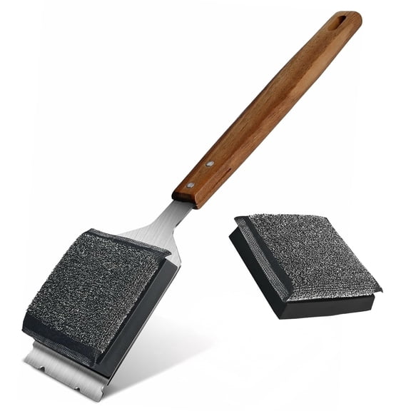 Bristle Free Grill Brush, Safe BBQ Cleaner with Stainless Steel Scraper for Outdoor Grill