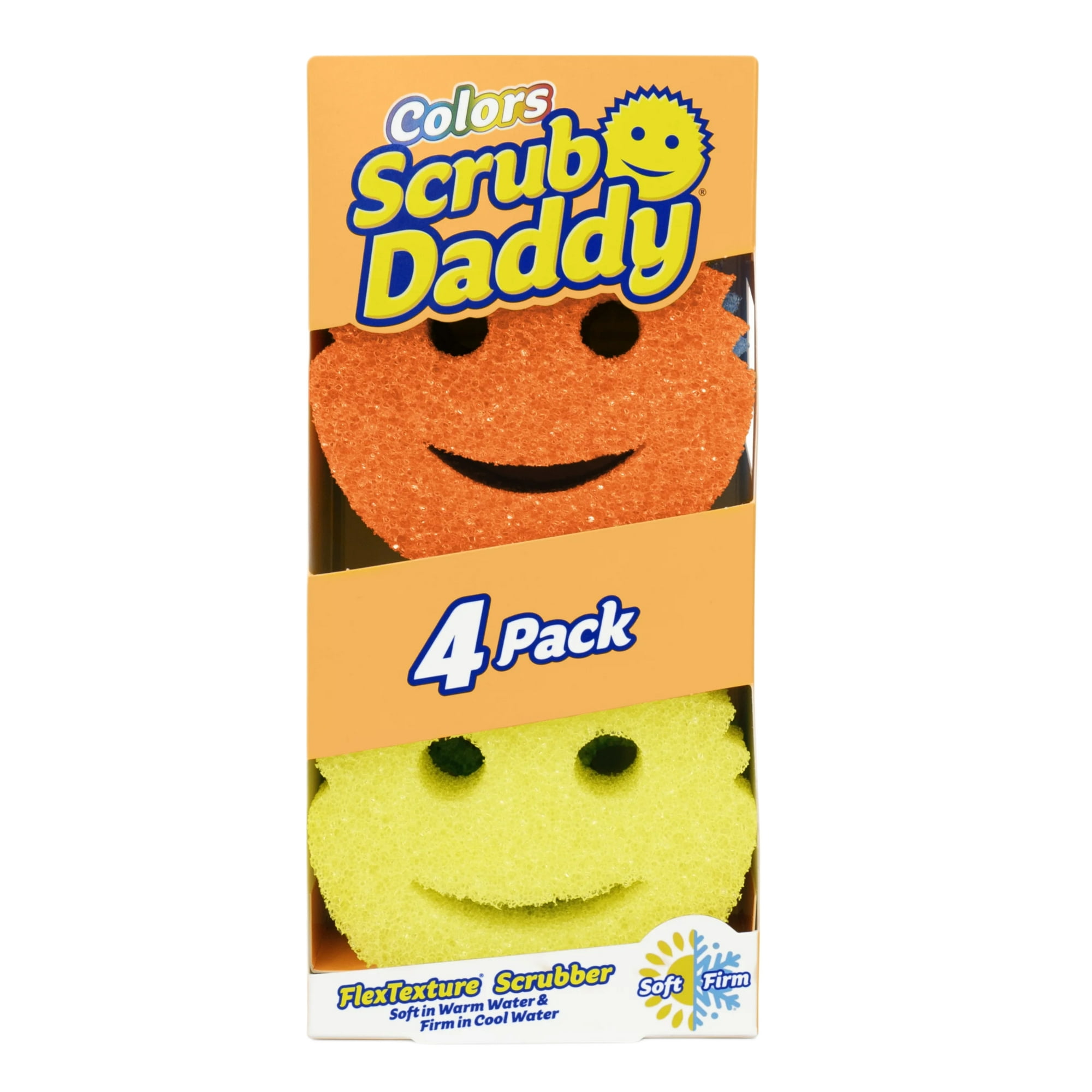 Scrub Daddy Color Sponges - Scratch-Free Multipurpose Cleaning Sponge for The Kitchen, Bathroom, and More - BPA-Free Polymer Foam, Multi-Color, 4-Count