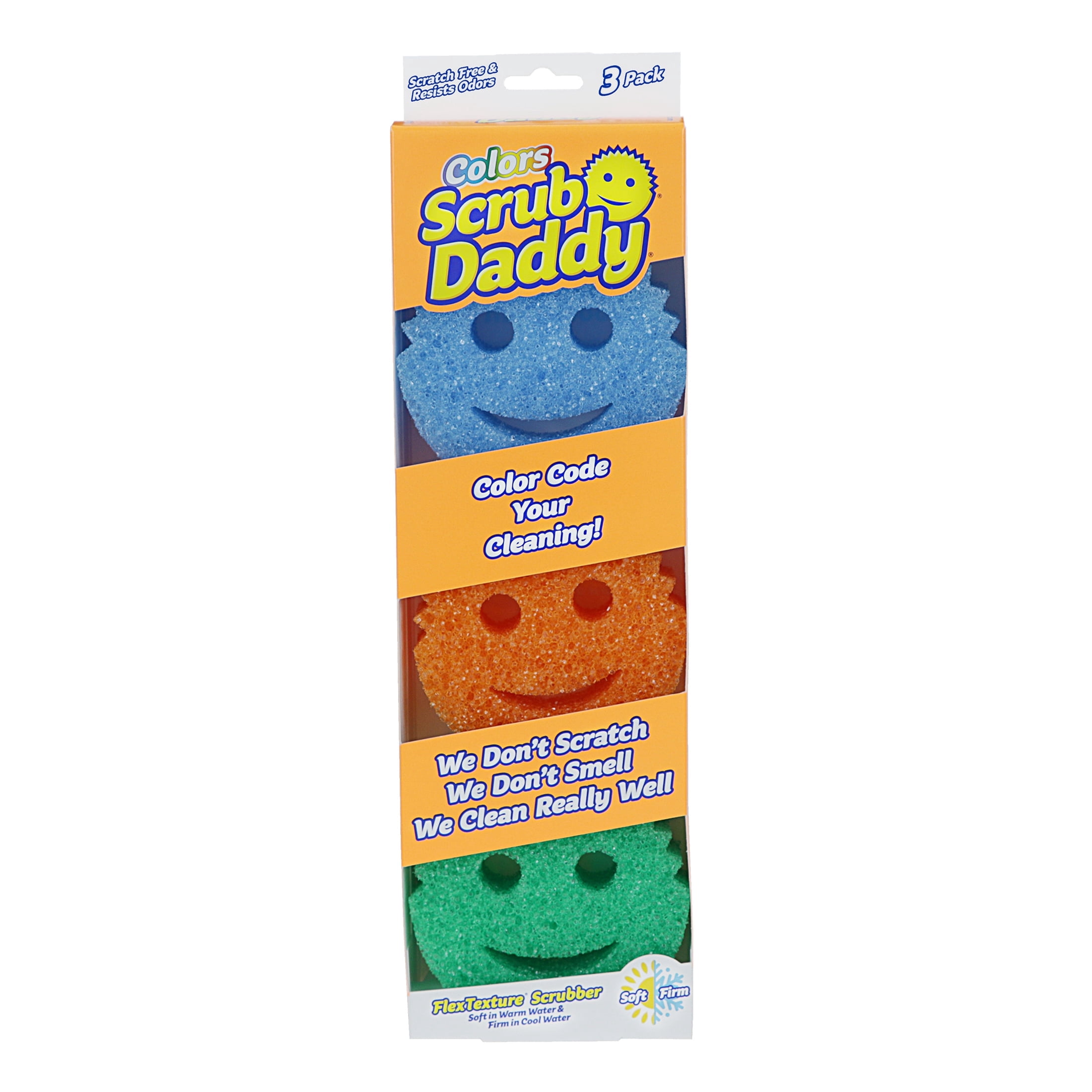 Scrub Daddy Color Sponges - Scratch-Free, Multipurpose Cleaning Sponges for the Kitchen and Bathroom, BPA-Free Polymer Foam, 3 Pack