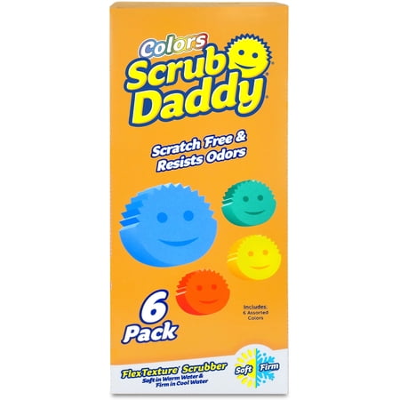 Scrub Daddy Sponge Set - Variety Colors - Scratch-Free Multipurpose Dish Sponge - BPA Free & Made with Polymer Foam - Stain, Mold & Odor Resistant Kitchen Sponge (6 Count)