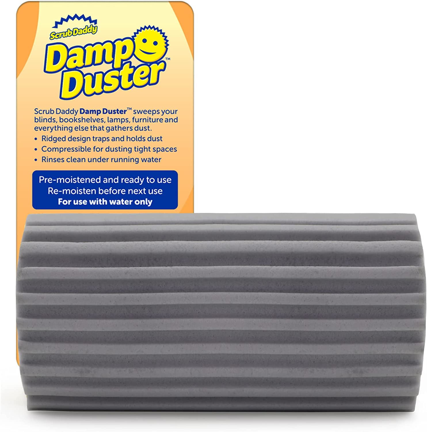 Scrub Daddy Damp Duster, Magical Dust Cleaning Sponge, Duster for Cleaning Venetian & Wooden Blinds, Vents, Radiators, Skirting Boards, Mirrors and Cobwebs, Traps Dust, Grey