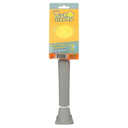 Scrub Daddy Dish Daddy, Kitchen Dish Wand, Soap Dispensing Texture Changing Sponge, Brush with Scraper, Scrubbing Head, & Drip Stand, 1 Count