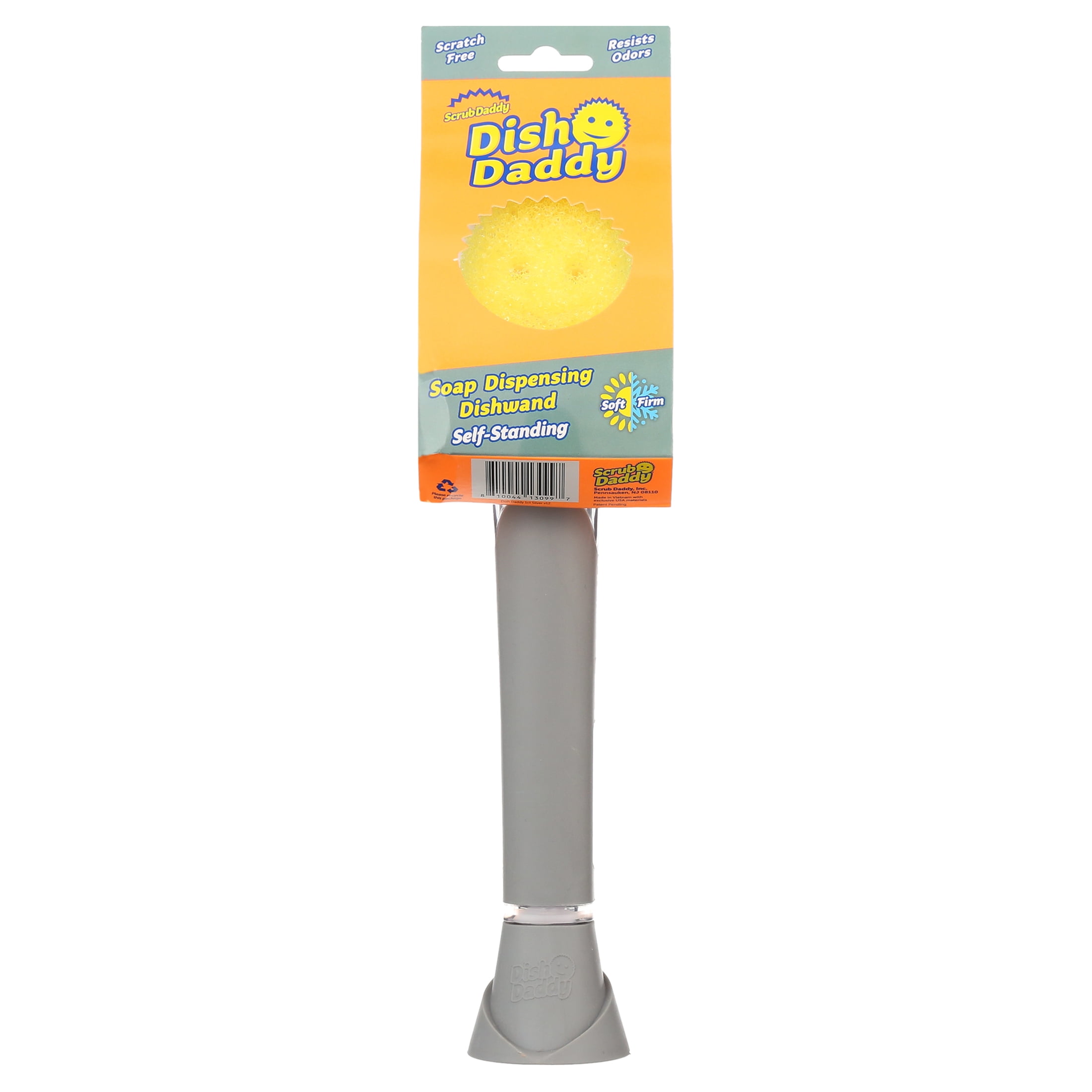 Scrub Daddy Dish Daddy, Dish Wand, Soap Dispensing Dish Brush, Texture Changing Sponge, Dish Sponge with Scraper, Scrubbing Head, & Drip Stand, 1 Ct