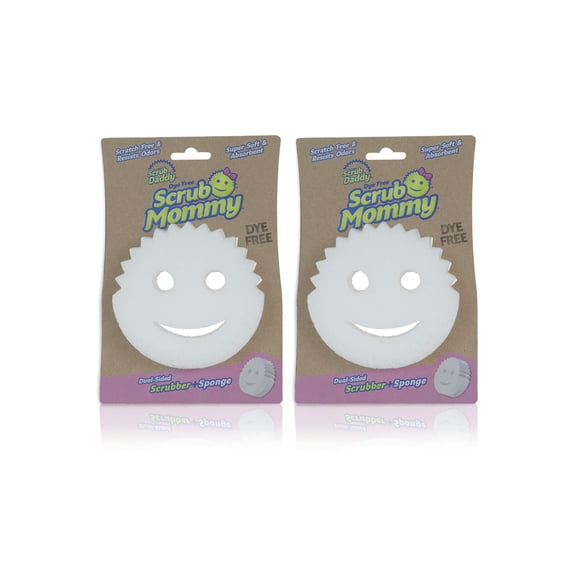 Scrub Daddy Dual-Sided Sponge and Scrubber- Scrub Mommy Dye Free - Scratch-Free Scrubber for Dishes and Home, Odor Resistant, Soft in Warm Water, Firm in Cold, Dishwasher Safe, 1ct Pack of 2