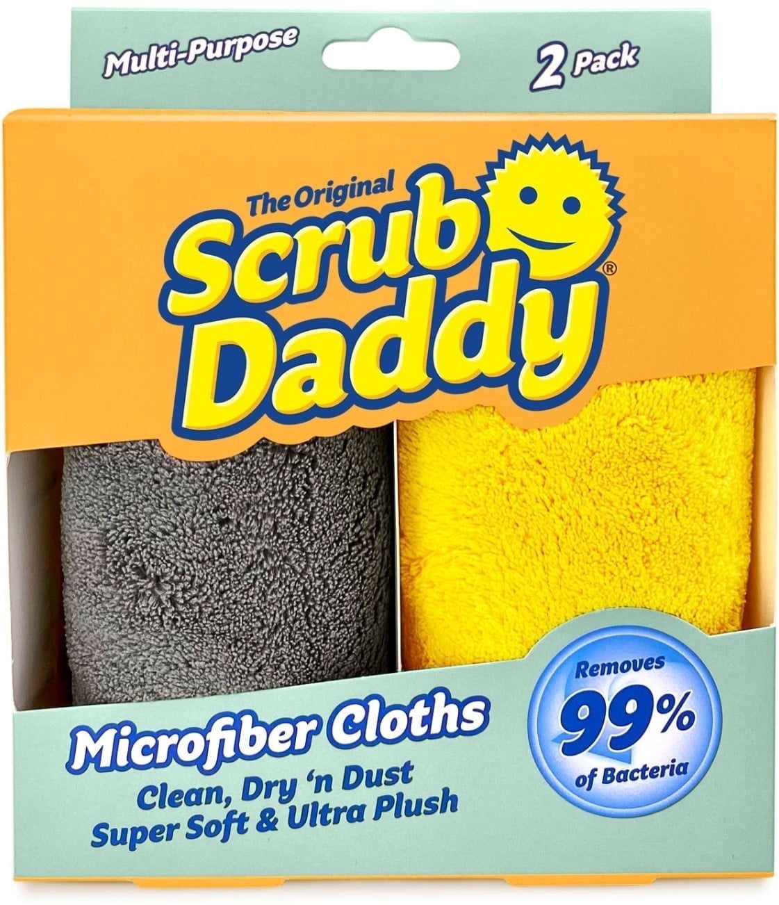 Scrub Daddy Microfiber Cloths - All Purpose Household Cleaning Cloths, Value Pack with 2 Yellow & Gray Cloths, Fresh Scent, 2 Count