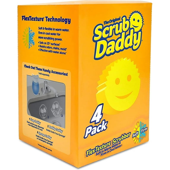 Scrub Daddy - The Original Scrub Daddy - Scratch-Free Multipurpose Dish Sponge - Bpa Free & Made With Polymer Foam - Stain, Mold & Odor Resistant Kitchen Sponge (4 Count)