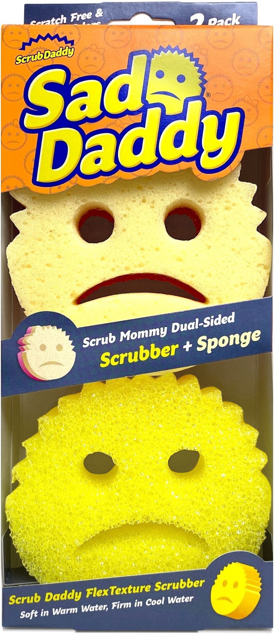 https://i5.walmartimages.com/seo/Scrub-Daddy-Sad-Scrub-Daddy-FlexTexture-Scrubber-Sad-Scrub-Mommy-Dual-Sided-Scrubber-and-Sponge-Scratch-Free-Resists-Odors-2-Count_cf480655-29d5-49aa-b012-f377fc280e36.f05bbe9ecde9f8965ac798b89c141605.jpeg
