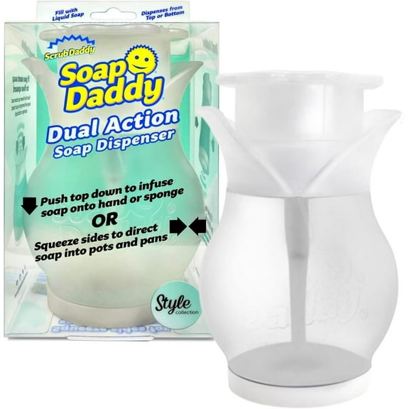 Scrub Daddy Soap Dispenser - Soap Daddy, Dual Action Bottle for Kitchen & Bathroom Sink or Shower, Refillable with Dish Washing up Liquid or Hand Wash, as Used by Mrs Hinch, Clear Plastic Flower Top