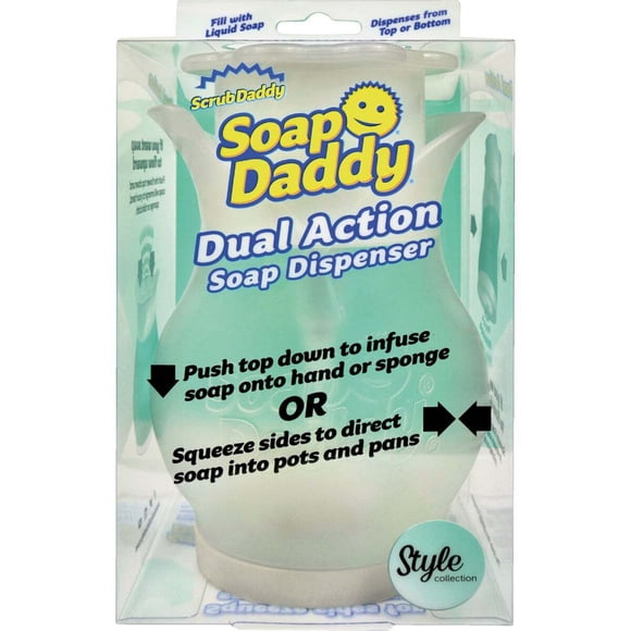 Scrub Daddy Refillable Dish Washing Liquid Dispenser Soap Daddy, Clear and BPA Free Plastic, Dual Action Pump and Squeeze, 13.25 fl. oz., 1 Count