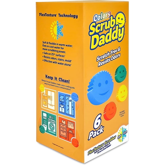 Scrub Daddy Cleaning Sponge Set - Multipurpose, Scratch-Free, BPA Free - 6 Count, Multicolor