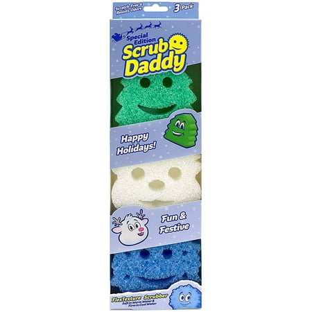 Scrub Daddy Sponge Set - Winter Shapes - Non Scratch Scrubbers for Dishes and Home, Odor Resistant, Temperature Controlled, Soft in Warm Water, Firm in Cold, Deep Cleaning, Dishwasher Safe, 3ct